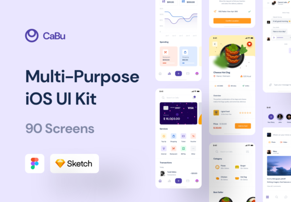 多用途外卖财务社交APP界面设计UI套件素材 CaBu Multi-Purpose iOS UI Kit