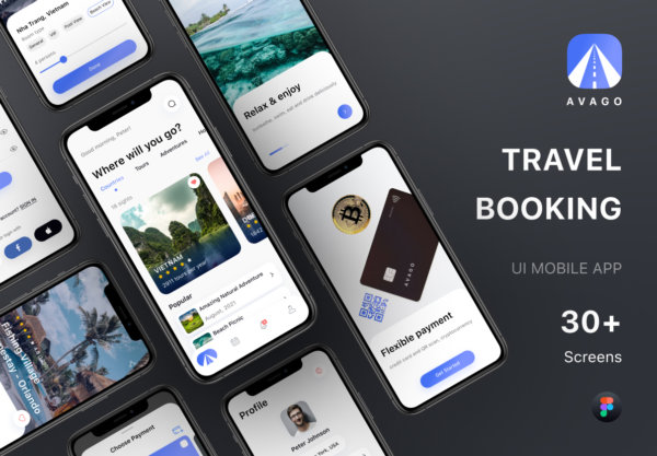 旅行摄影酒店预订应用程序APP UI界面设计套件 AVAGO – Travel App UI Kit