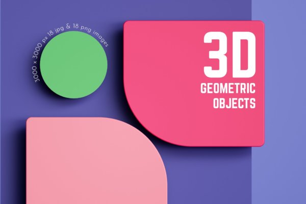 现代抽象3D渲染几何立体图形海报壁纸合辑 3D Geometric Objects Set