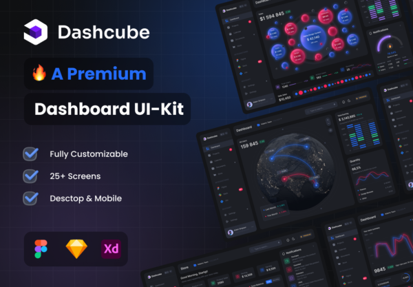 超酷暗黑多功能创意仪表盘界面设计UI套件素材 Dashcube – Dashboard Ui Kit