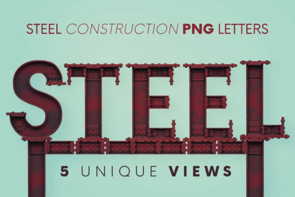 3D创意逼真工业风钢结构英文字母数字PNG免扣图片设计素材 Steel Construction – 3D Lettering