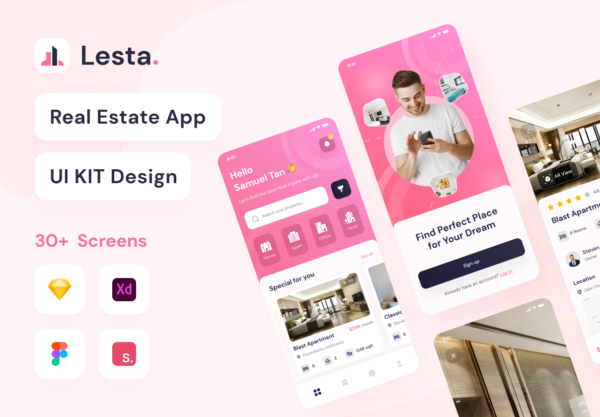 房地产中介房屋租赁APP应用程序UI套件 Lesta – Real Estate App UI KIT Design