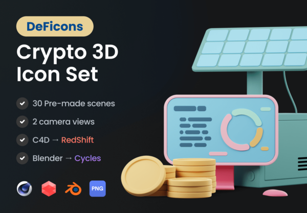 等距3D加密货币元素图标设计素材合集 DeFicons – Crypto 3D Icon Set