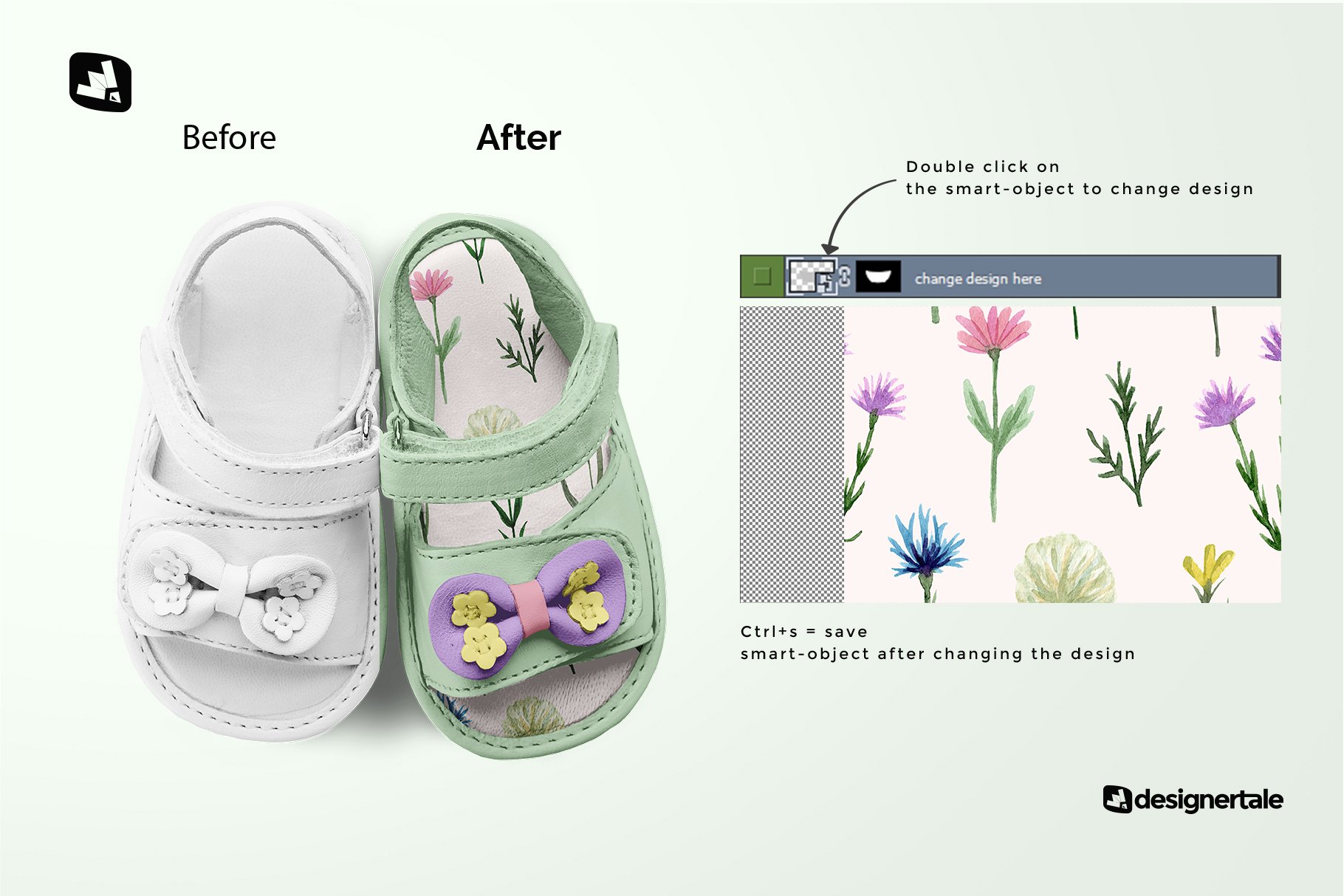 可爱婴儿凉鞋图案设计贴图Ps样机源文件素材 Topview Baby Sandals With Bow Mockup插图1 可爱婴儿凉鞋图案设计贴图Ps样机源文件素材 Topview Baby Sandals With Bow Mockup插图1