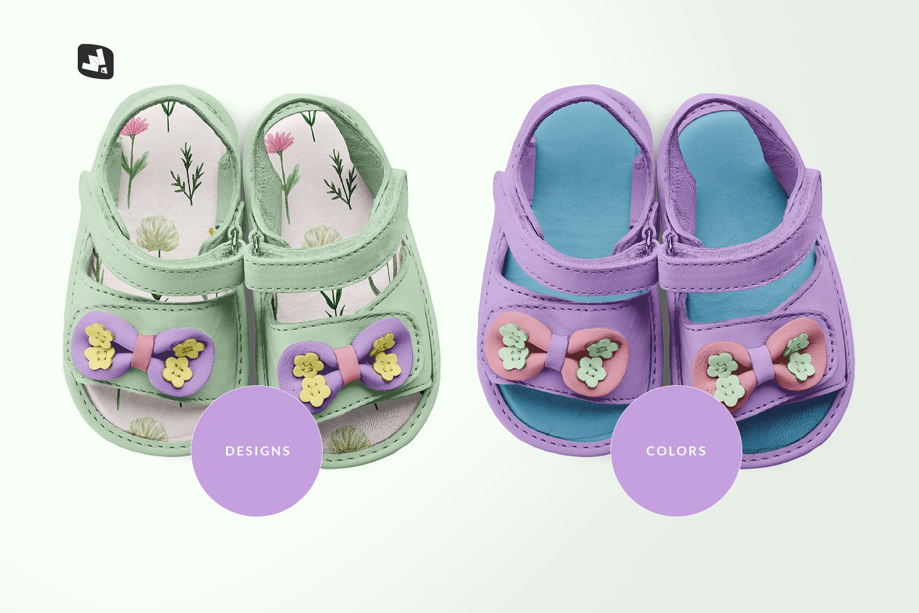 可爱婴儿凉鞋图案设计贴图Ps样机源文件素材 Topview Baby Sandals With Bow Mockup插图7 可爱婴儿凉鞋图案设计贴图Ps样机源文件素材 Topview Baby Sandals With Bow Mockup插图7