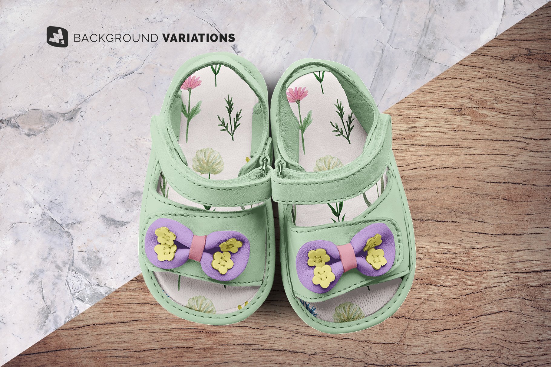 可爱婴儿凉鞋图案设计贴图Ps样机源文件素材 Topview Baby Sandals With Bow Mockup插图9 可爱婴儿凉鞋图案设计贴图Ps样机源文件素材 Topview Baby Sandals With Bow Mockup插图9