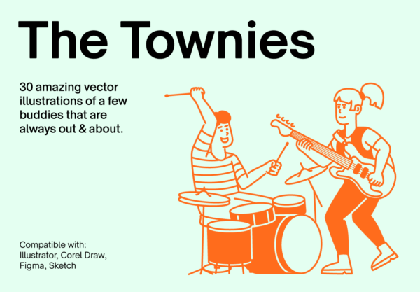 30幅外出朋友人物角色矢量插图设计素材 The Townies