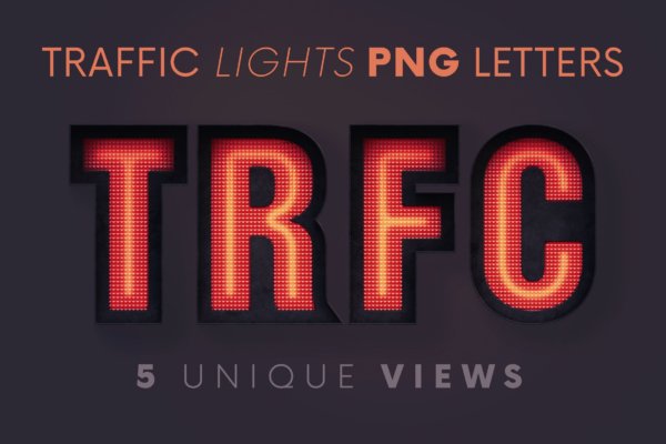 逼真3D创意交通信号灯字母数字PNG免扣图片素材 Traffic Lights – 3D Lettering