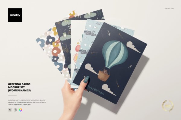 18款手持贺卡明信片设计Ps智能贴图样机模板合集 Greeting Cards Mockup Set