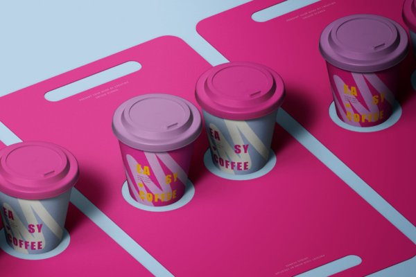 一次性外卖咖啡纸杯设计展示样机素材 Coffee Cup Holder Mockup