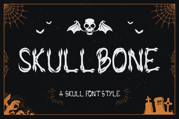 时尚恐怖品牌标志徽标logo设计装饰性英文字体 Skullbone – A Skull Font Style