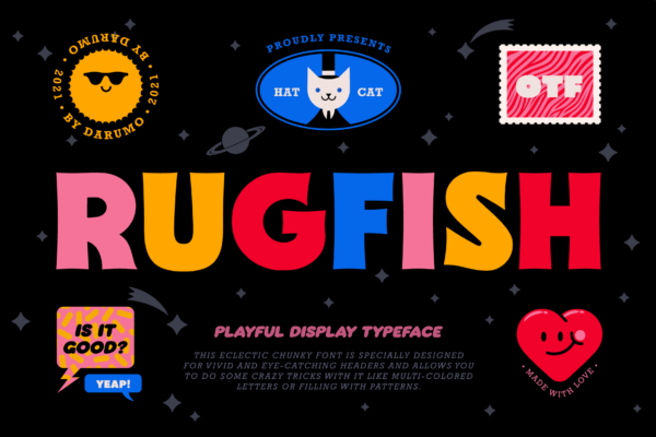 复古卡通海报包装徽标logo设计无衬线英文字体 Rugfish – Playful Display Font