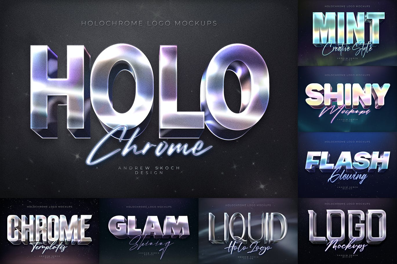 8款全息渐变3D立体文本标题徽标Logo设计Ps样机模板素材 Holochrome Logo Mockups插图 8款全息渐变3D立体文本标题徽标Logo设计Ps样机模板素材 Holochrome Logo Mockups插图