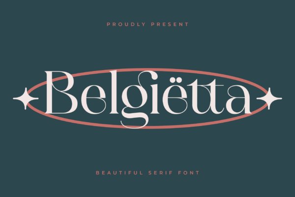 现代优雅标识包装徽标logo设计衬线英文字体 Belgietta – Ligature Display Serif