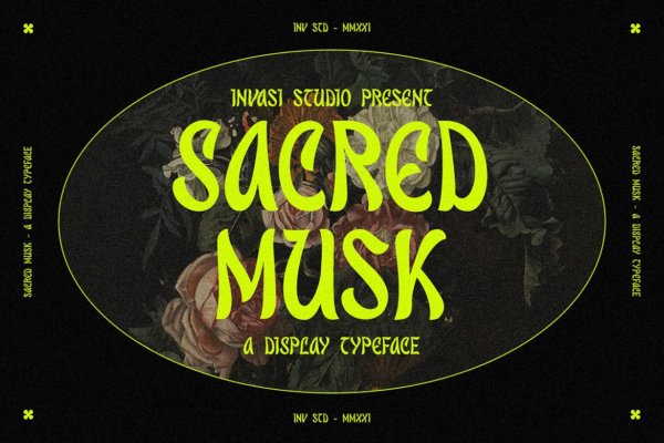 复古标题包装标识设计无衬线英文字体 Sacred Musk  Display Font