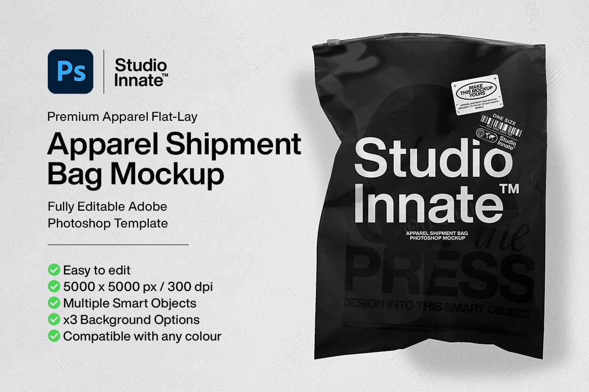 潮流嘻哈服装塑料自封包装袋设计Ps智能贴图样机模板 Apparel Shipment Bag Mockup插图 潮流嘻哈服装塑料自封包装袋设计Ps智能贴图样机模板 Apparel Shipment Bag Mockup插图
