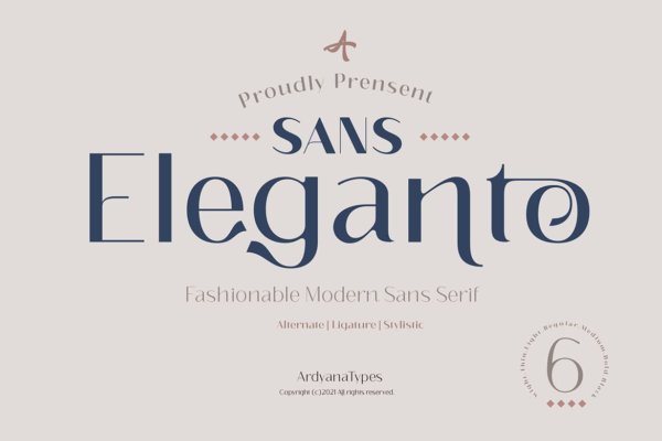 时尚优雅品牌海报标题设计无衬线英文字体 Eleganto Sans