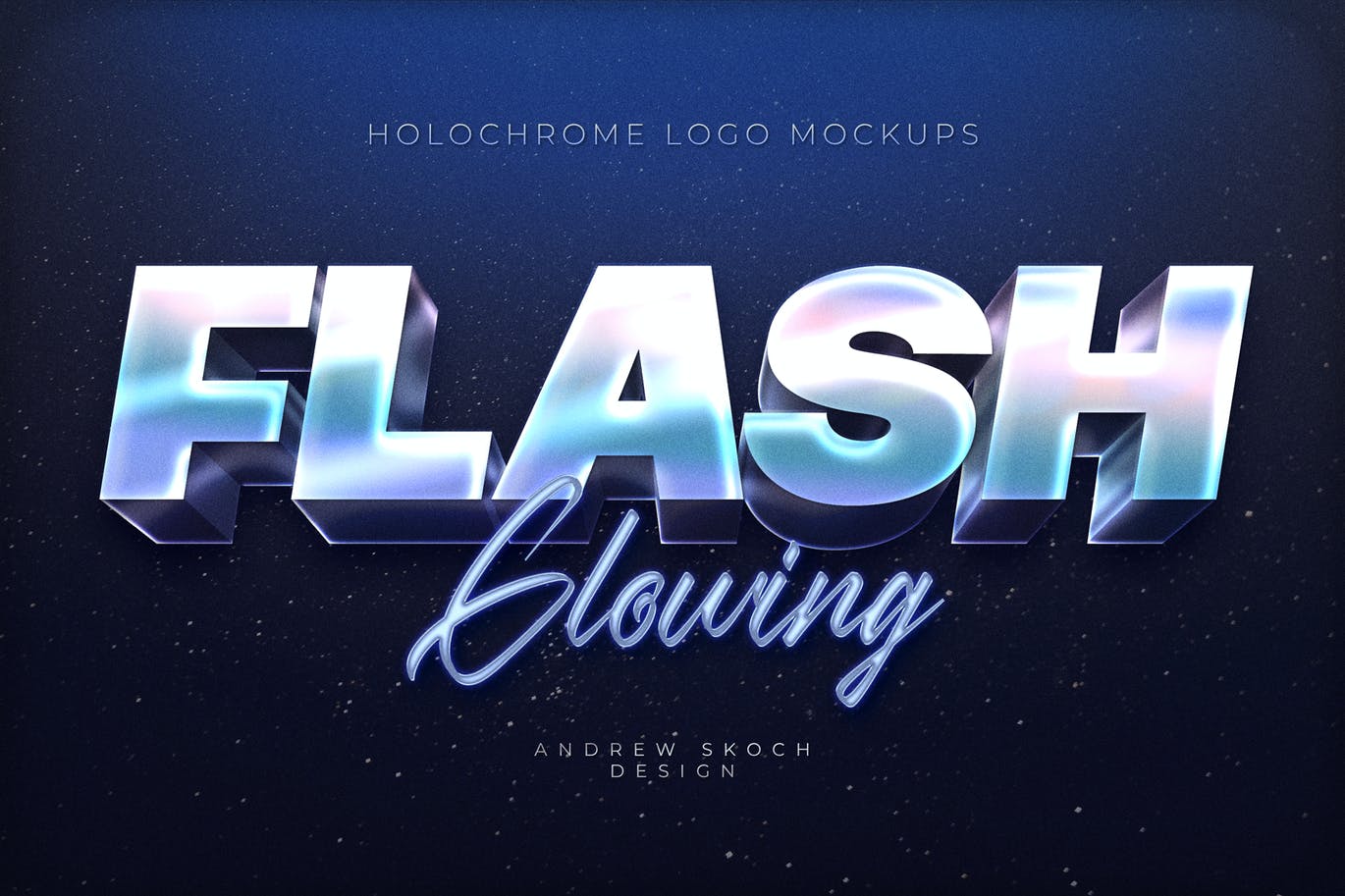 8款全息渐变3d立体文本标题徽标logo设计ps样机模板素材holochrome