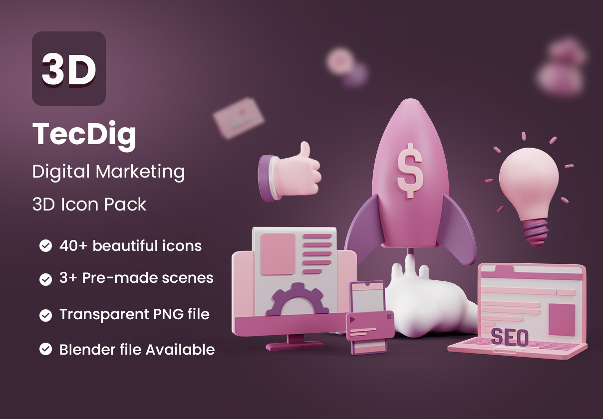 高清数字技术营销3D图标PNG免扣图片设计素材 TecDig - 3D Marketing Icons Pack