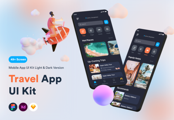 现代时尚旅行社APP应用程序界面设计UI套件素材 Travel App UI Kit