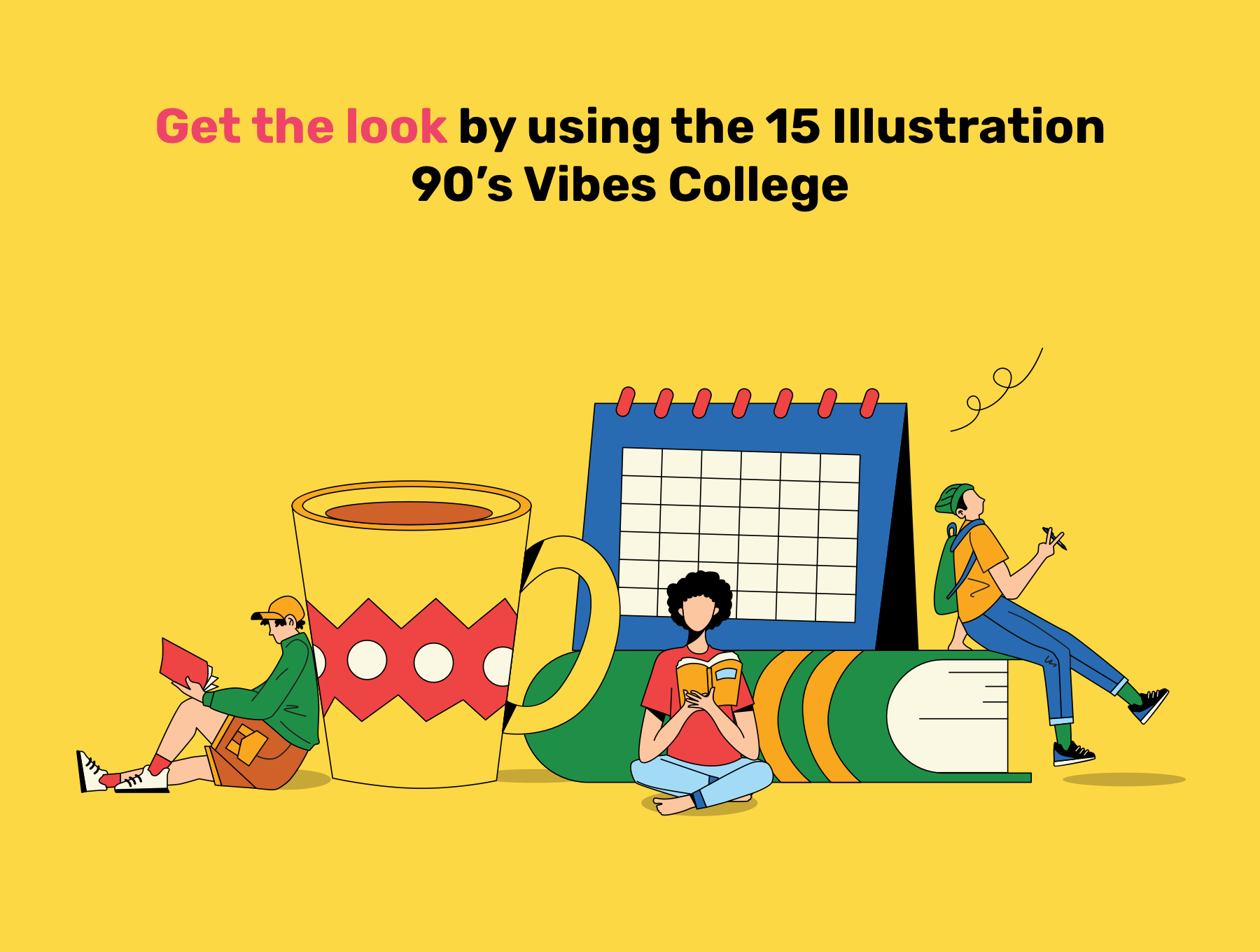 多彩有趣90年代大学场景大学生矢量插图设计素材 90’s Vibes – College Illustrations插图1 多彩有趣90年代大学场景大学生矢量插图设计素材 90’s Vibes – College Illustrations插图1