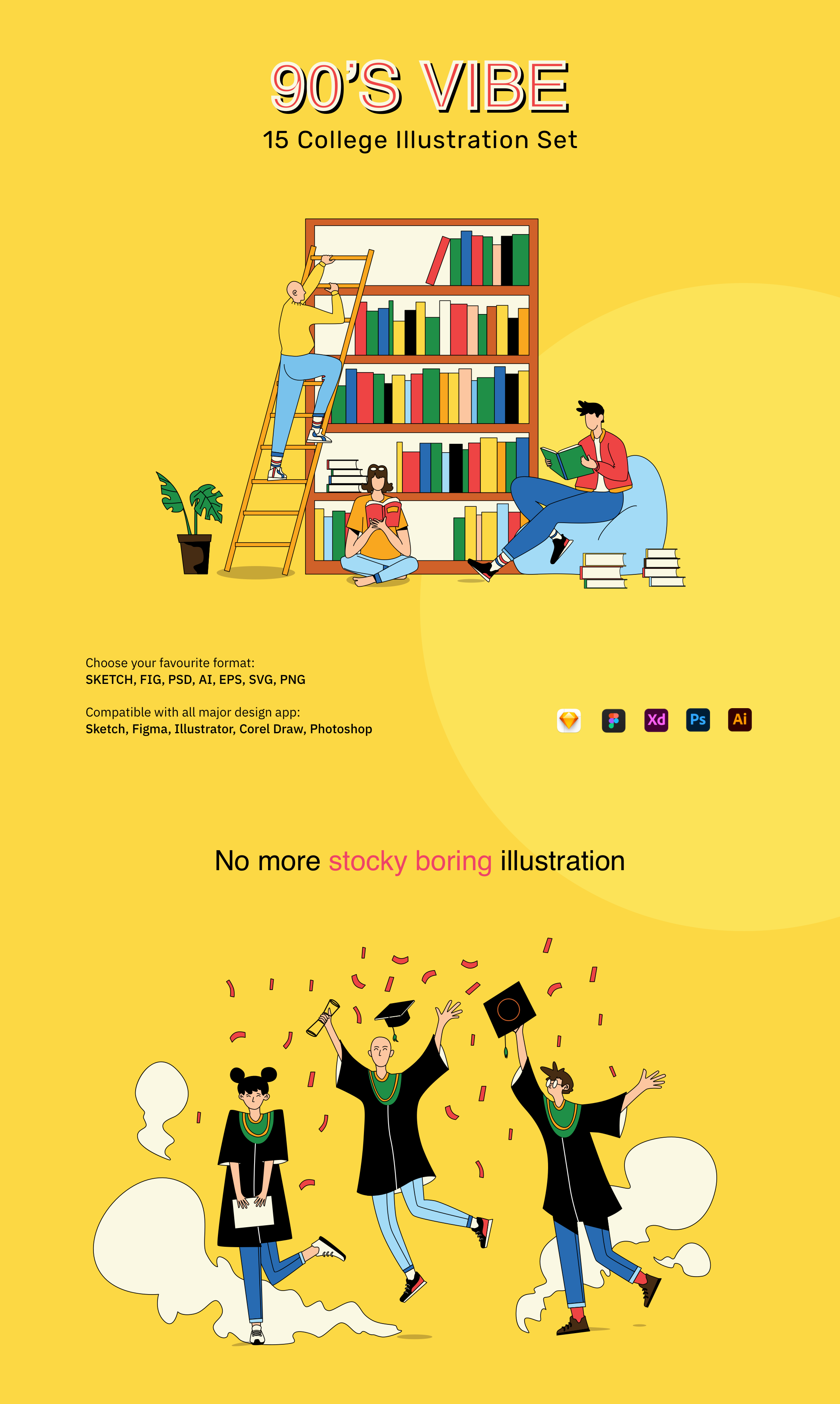 多彩有趣90年代大学场景大学生矢量插图设计素材 90’s Vibes – College Illustrations插图7 多彩有趣90年代大学场景大学生矢量插图设计素材 90’s Vibes – College Illustrations插图7