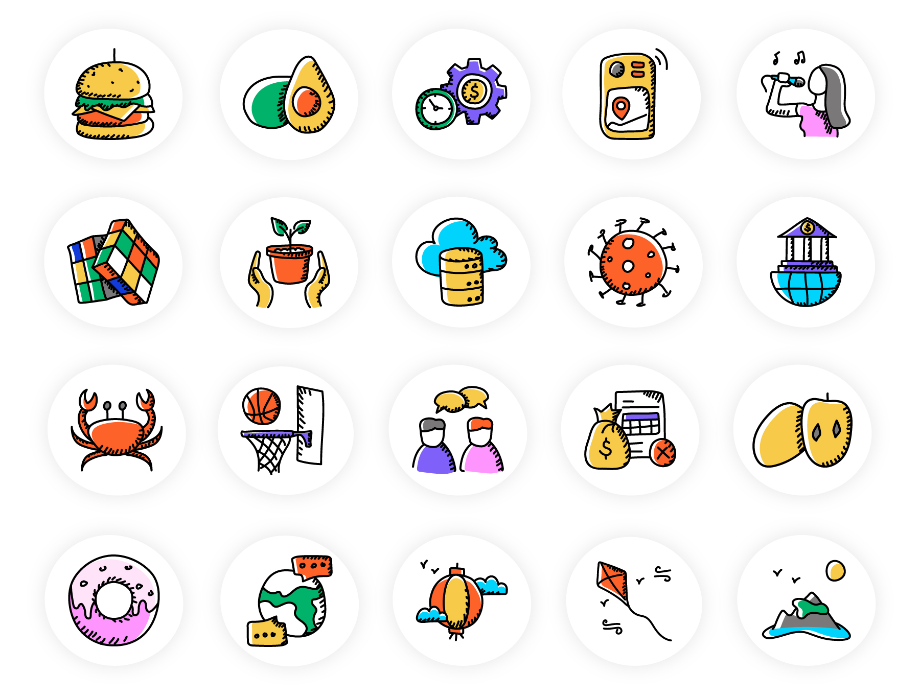 500个有趣手绘涂鸦矢量图标设计素材 500 doodle icons