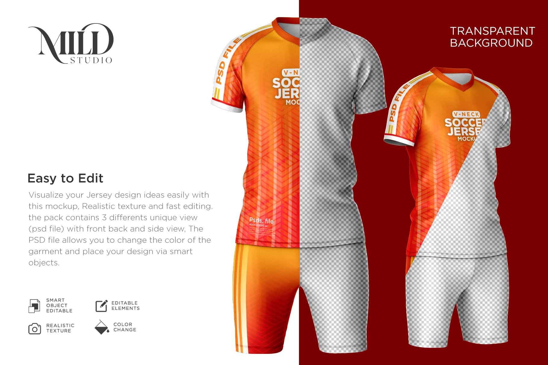 男子足球球衣印花设计样机套件 Men Soccer Jersey kit Mockup插图1