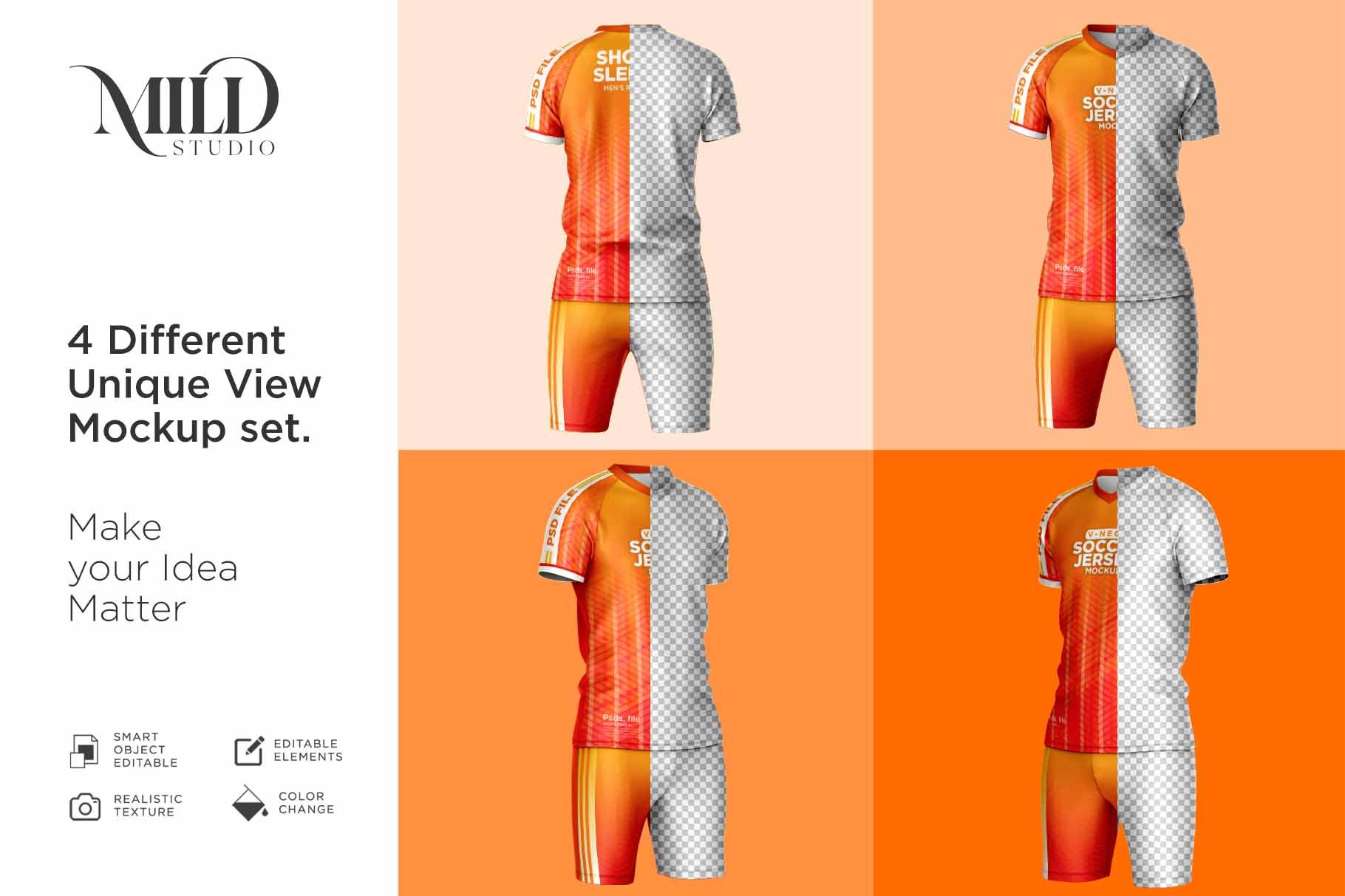 男子足球球衣印花设计样机套件 Men Soccer Jersey kit Mockup插图4
