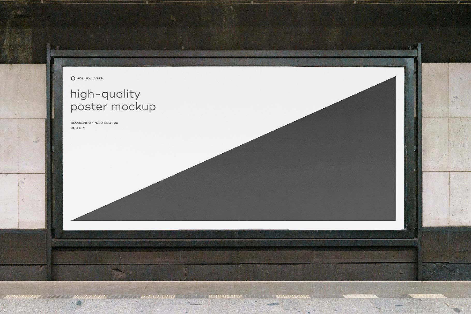 59款逼真地铁通道车站灯箱广告牌设计ps智能贴图样机模板subwayposter