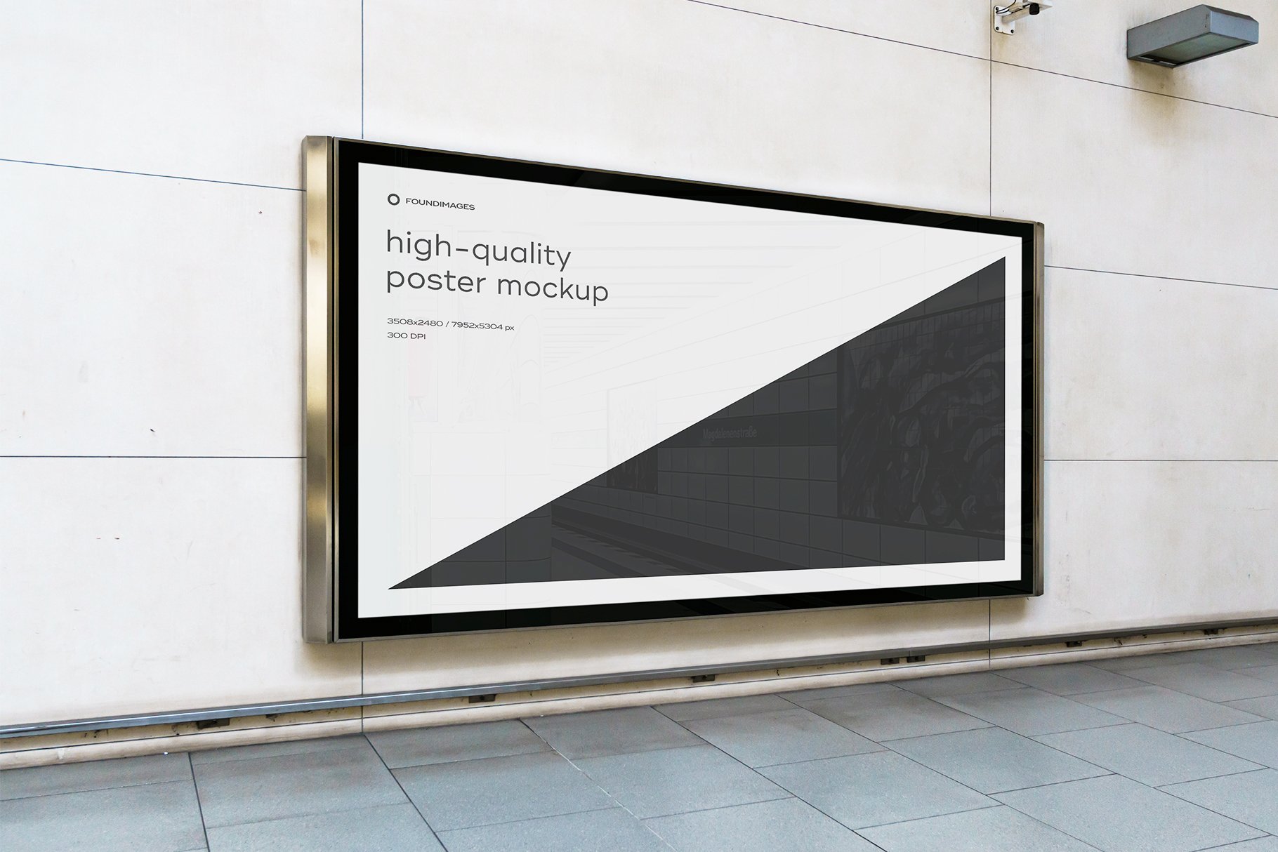 59款逼真地铁通道车站灯箱广告牌设计ps智能贴图样机模板subwayposter