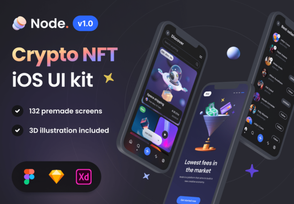 炫酷金融加密货币钱包APP应用程序UI界面设计套件 Node – Crypto NFT iOS UI Kit
