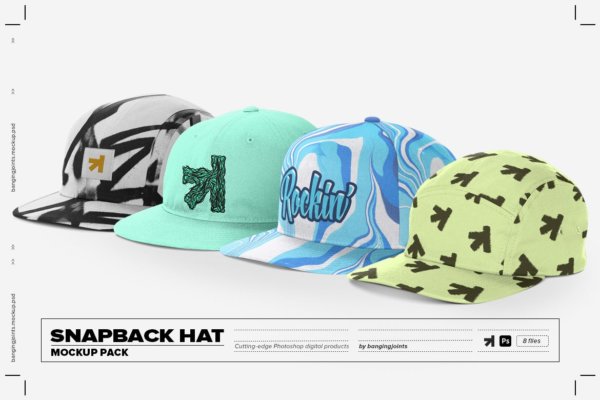 极简棒球帽设计Ps智能贴图样机模板素材 Snapback FullCap Mockup