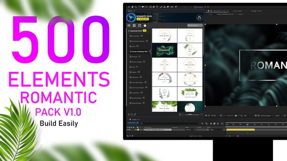 AE脚本 500组浪漫婚礼文字标题边框装饰粒子光效元素转场调色素材 Videohive – Romantic Pack V1.0