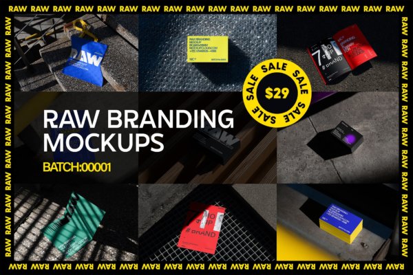 69款品牌VI标志Logo设计名片手提袋信封展示Ps智能贴图样机模板 Raw Branding Mockups / Batch 00001