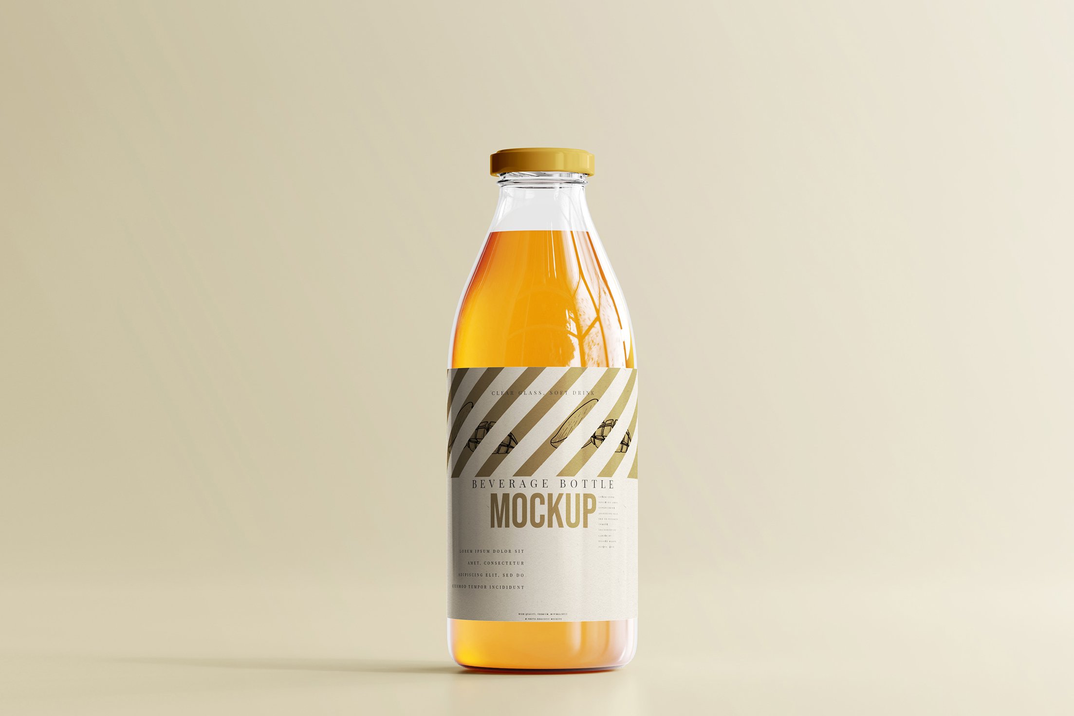 时尚透明果汁饮料玻璃瓶标签贴纸设计展示样机素材 glass beverage