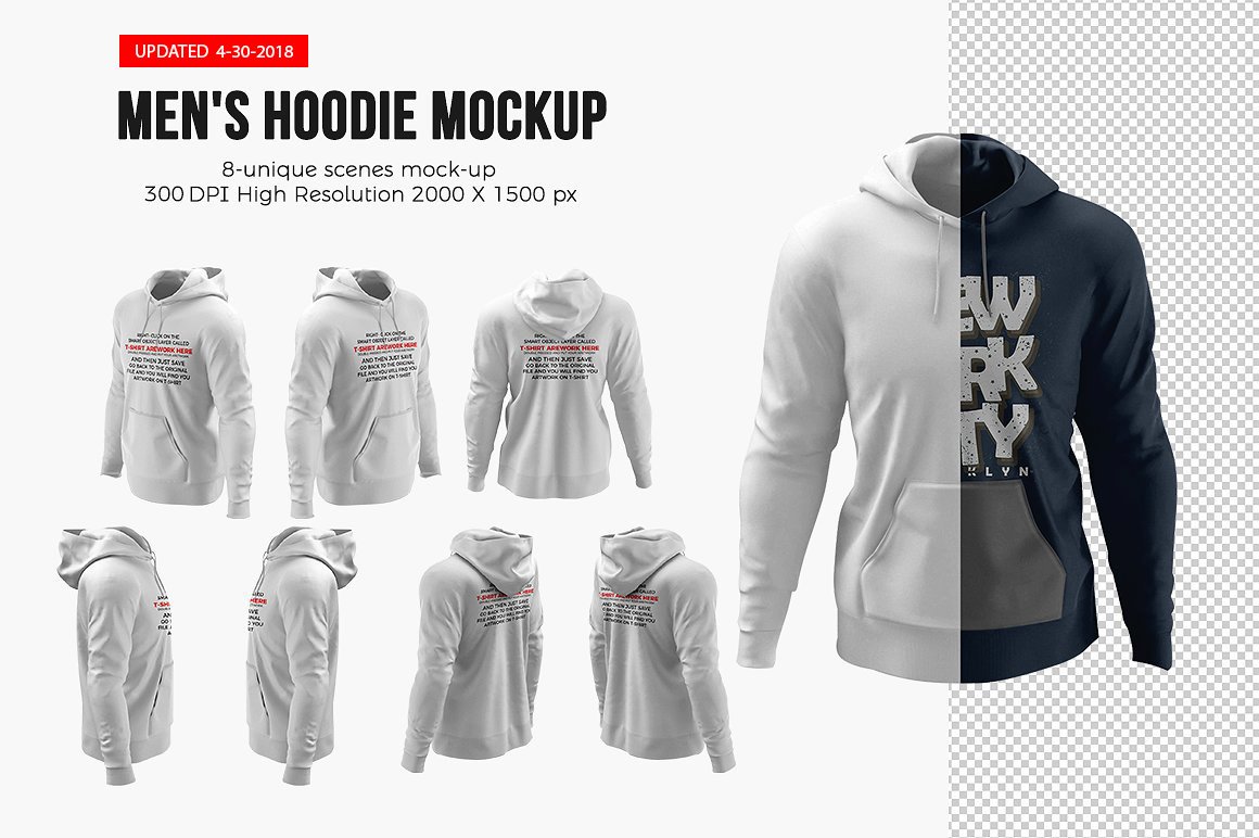 简约男士连衣帽卫衣贴图样机素材 Men’s Hoodie Mockups插图