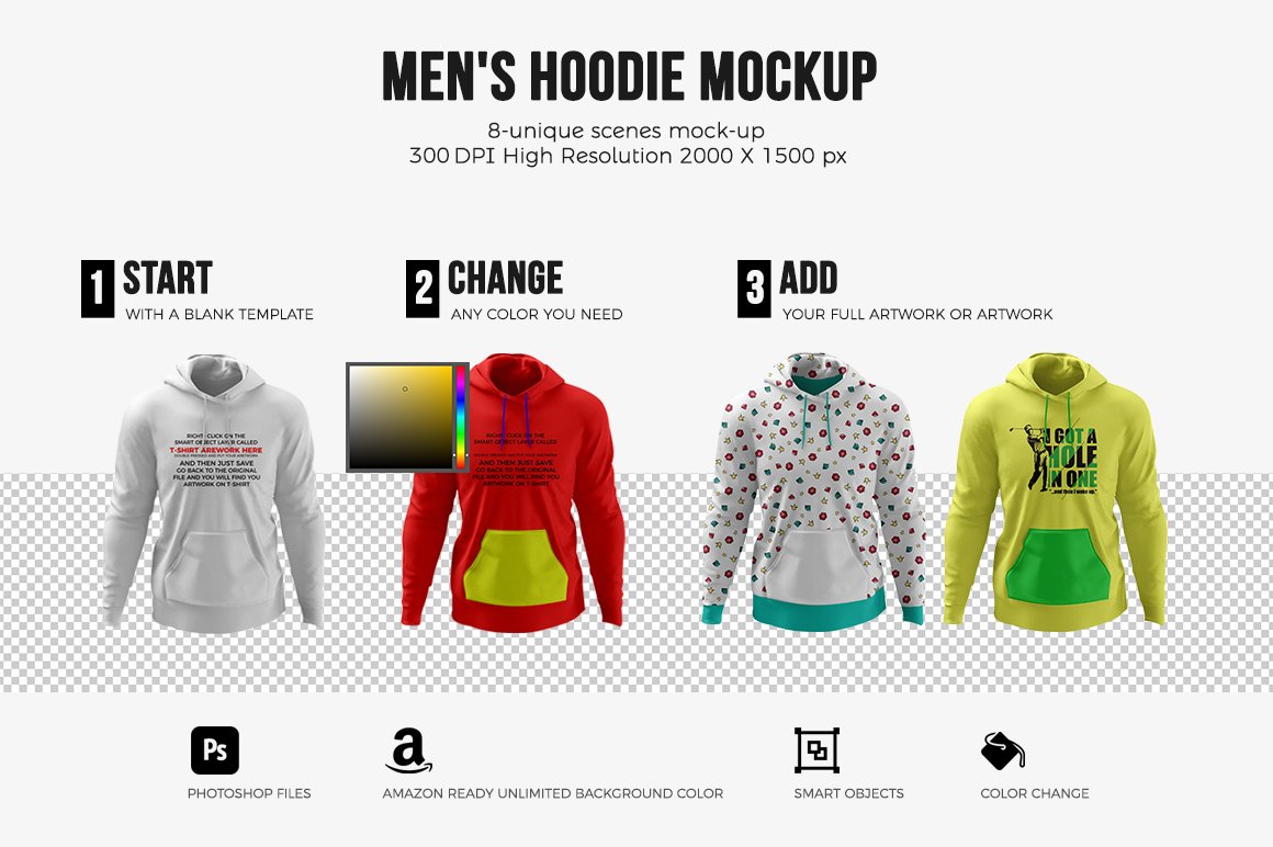 简约男士连衣帽卫衣贴图样机素材 Men’s Hoodie Mockups插图1