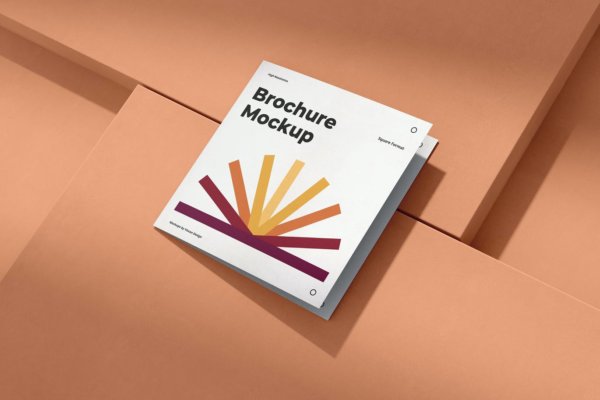 优雅正方形两折页小册子设计Ps贴图样机模板 Brochure Mockup Scenes Square Bi-Fold