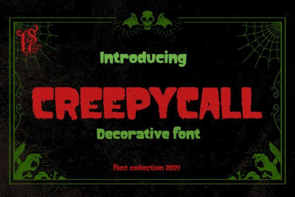 复古万圣节海报标签徽标logo设计装饰性英文字体 Creepycall
