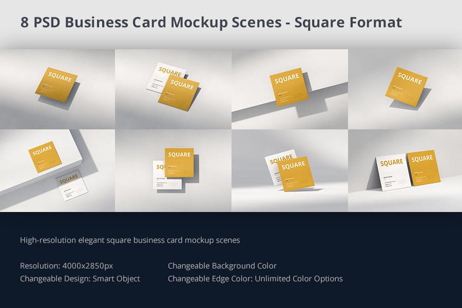 时尚品牌Logo设计方形名片卡片设计展示样机模板 Business Card Mockup Scenes Square插图11 时尚品牌Logo设计方形名片卡片设计展示样机模板 Business Card Mockup Scenes Square插图11
