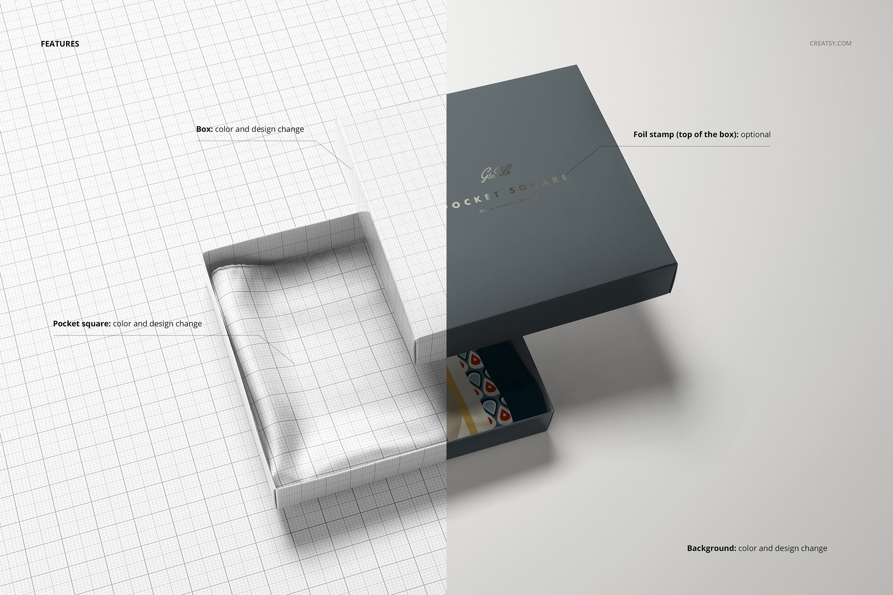方形口袋丝巾手帕印花设计贴图样机模板套装 Pocket Square Mockup Set插图3 方形口袋丝巾手帕印花设计贴图样机模板套装 Pocket Square Mockup Set插图3