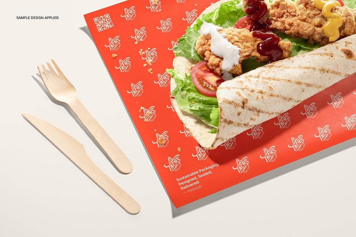 卷饼快餐食品安全包装纸设计ps智能贴图样机模板foodsafepapermockup