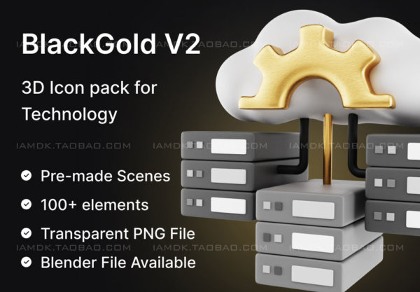 金属质感信息技术网络3D图标设计素材 BlackGold Vol2 – Technology 3D Icon Pack