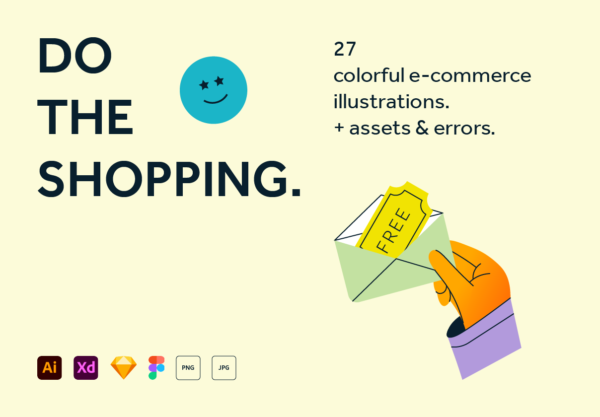 购物电子商务网站应用程序设计彩色插图矢量素材 Do The Shopping