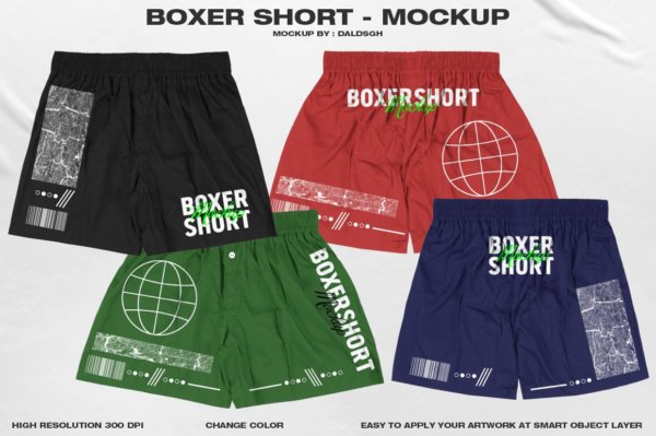 潮流嘻哈街头平角短裤设计Ps智能贴图样机模板 Boxer Short – Mockup