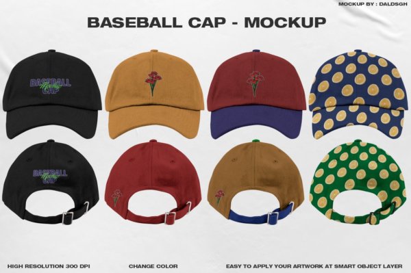 潮流棒球帽印花设计展示贴图样机模板 Baseball Cap – Mockup