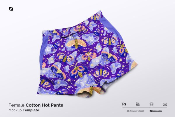 女士棉料短裤设计展示样机素材 Female Cotton Hot Pants Mockup
