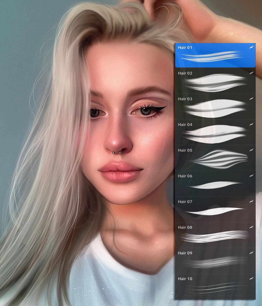 930款肖像绘画艺术头发唇印雀斑iPad Procreate笔刷素材套装 930 Procreate Makeup Brushes插图18