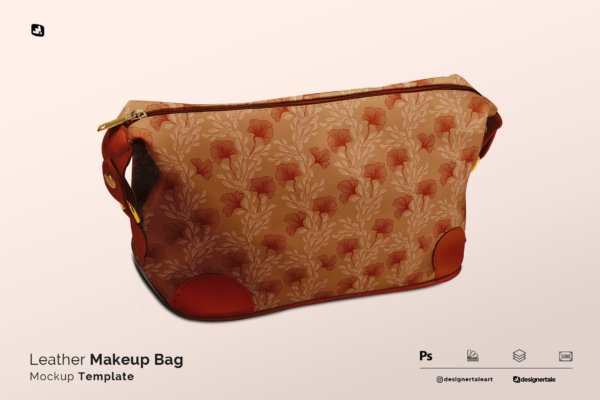 皮革化妆包设计展示样机模板 Leather Makeup Bag Mockup